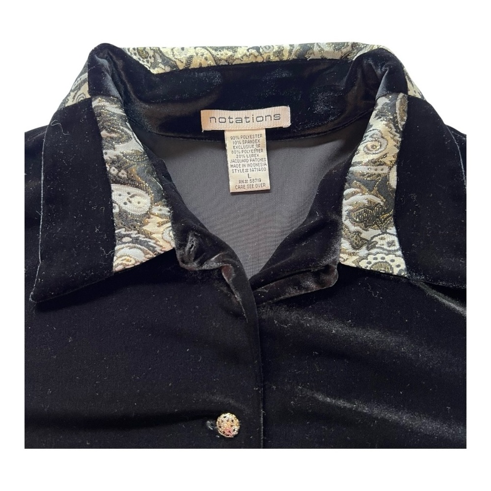 VINTAGE NOTATIONS Velvet Brocade Patchwork Button-Up Top | L | Black Gold | 90s - Picture 4 of 12